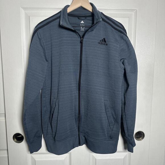 Adidas Mens Golf Climalite Grey Black Stripes Zipfront Jacket With Pockets Large - Picture 1 of 12